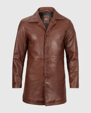 Men's Tan Distressed Leather Coat