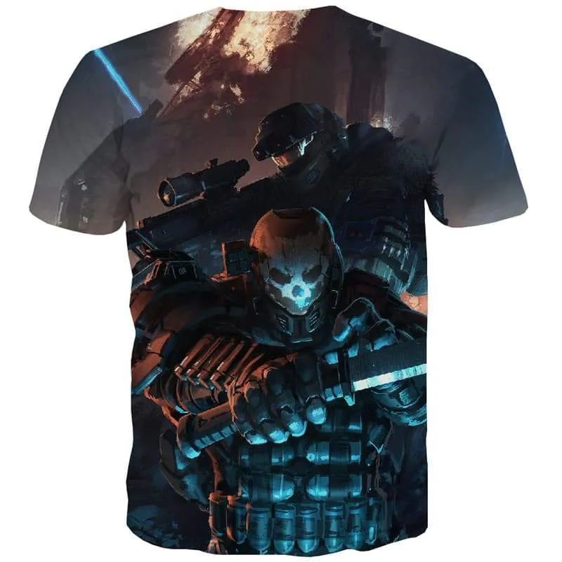 Military T-shirt Men Skull Tshirt Anime Gun T-shirts 3d Flame Shirt Print War T shirts Funny