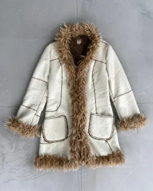 MISS SIXTY 00'S FAUX FUR AND LEATHER AFGHAN COAT