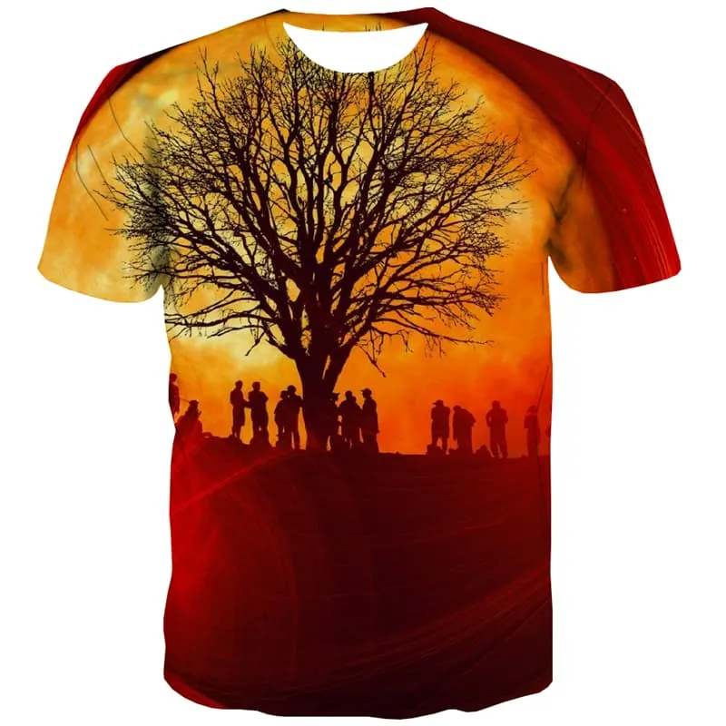 Moon T shirts Men Flame Tshirt Printed Tree T-shirts Graphic Abstract Shirt Print