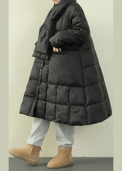 New black down jacket woman oversize snow thick pockets Luxury overcoat