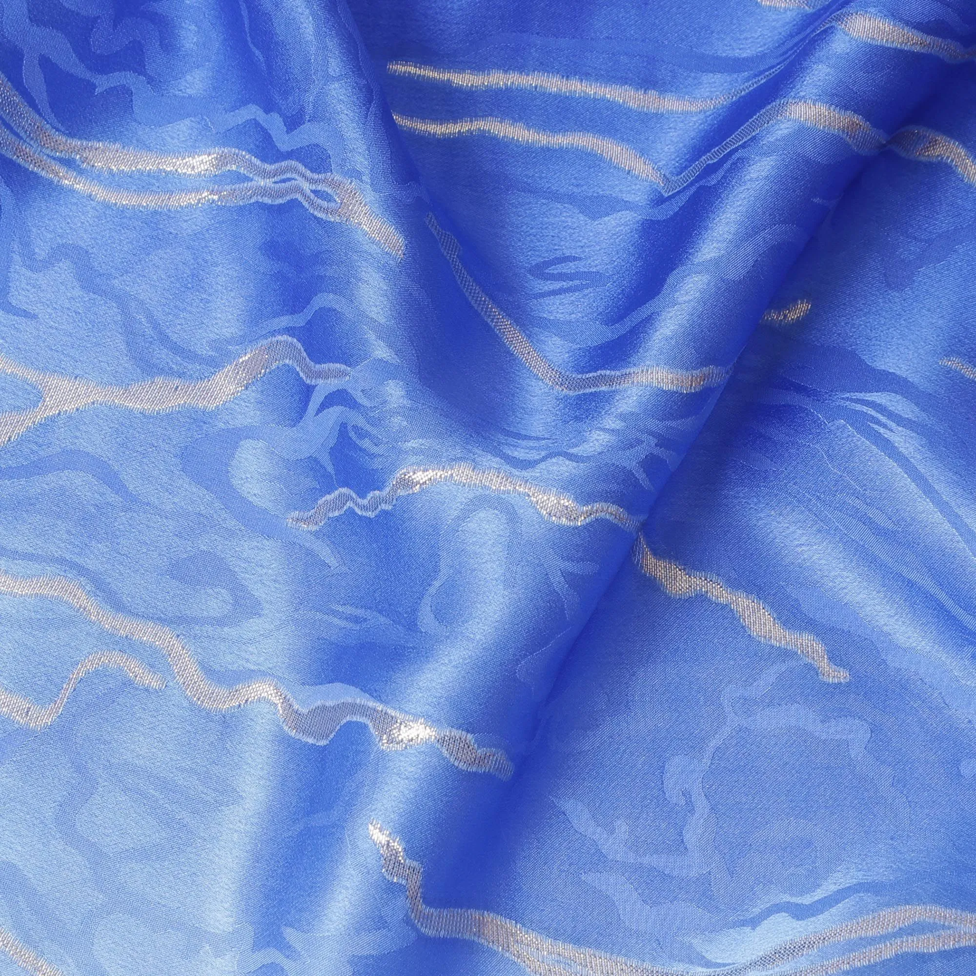 Oceanic Waves Silk Satin Fabric - Captivating Blue Gradient Print, 140cm Wide - Buy in Meters Online-D18327