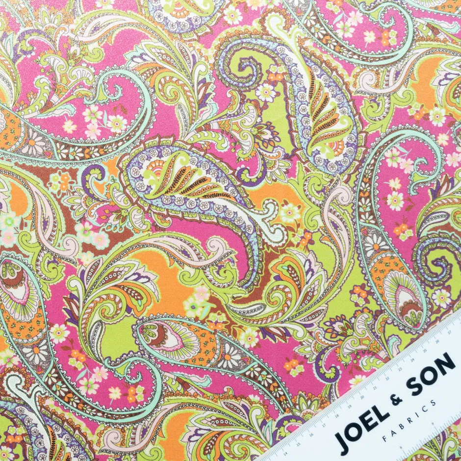 Pink & Lime Paisley Vision Printed Pure Silk