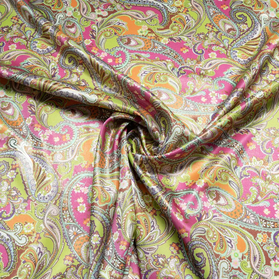 Pink & Lime Paisley Vision Printed Pure Silk