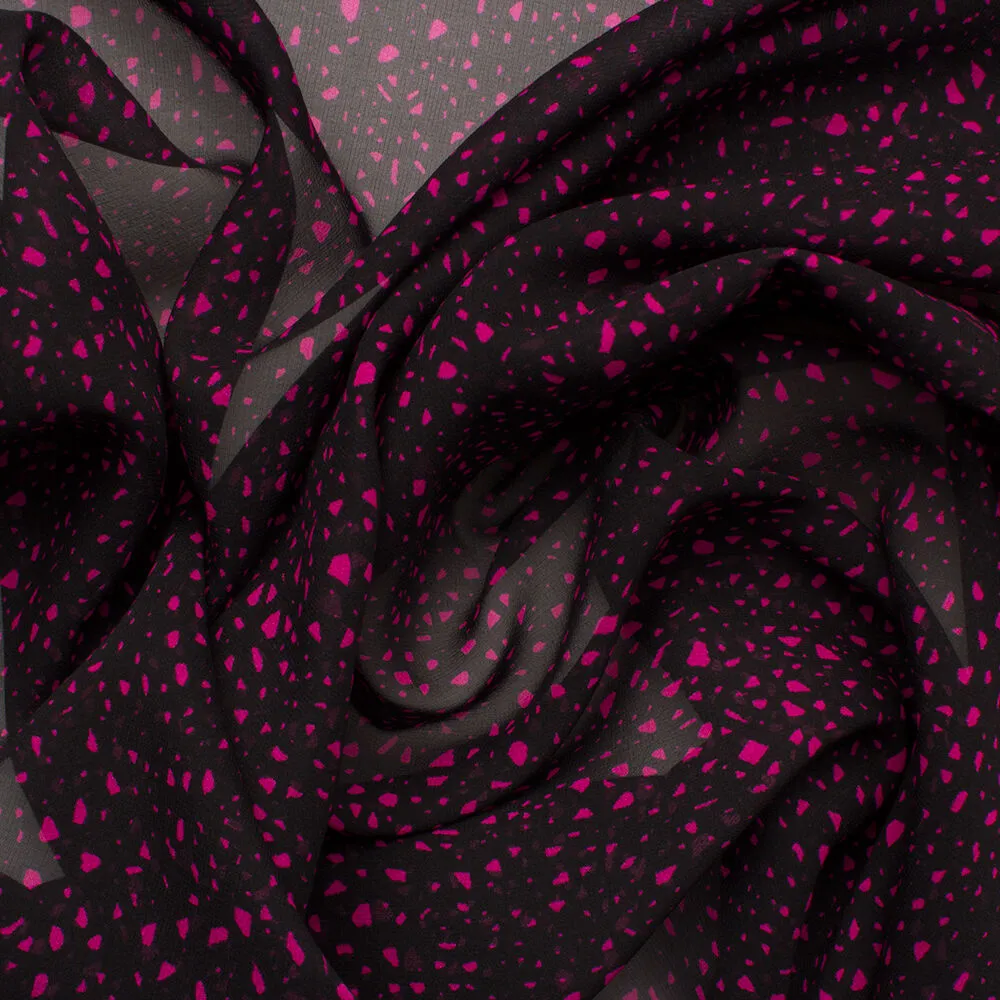 Pink/Black Printed Silk Chiffon