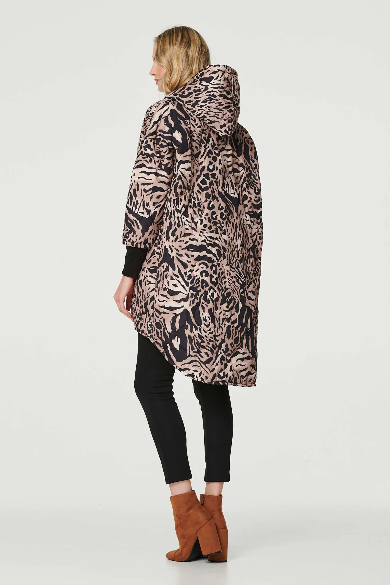 Printed Zip Front High Low Coat