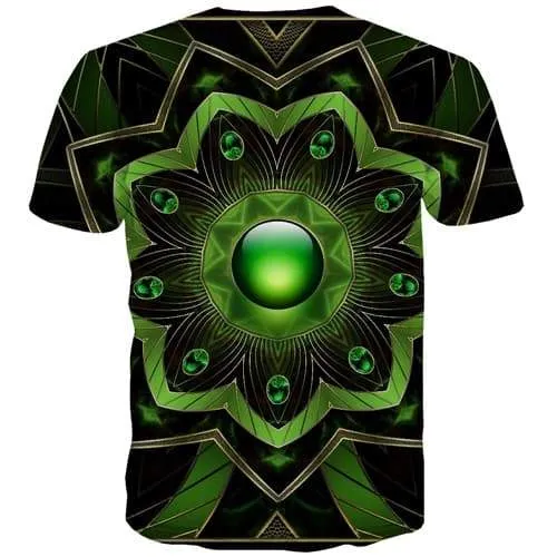 Psychedelic T shirts Men Metal Tshirt Anime Geometric T-shirts Graphic Green Tshirt Printed Gothic Tshirts Casual Short Sleeve