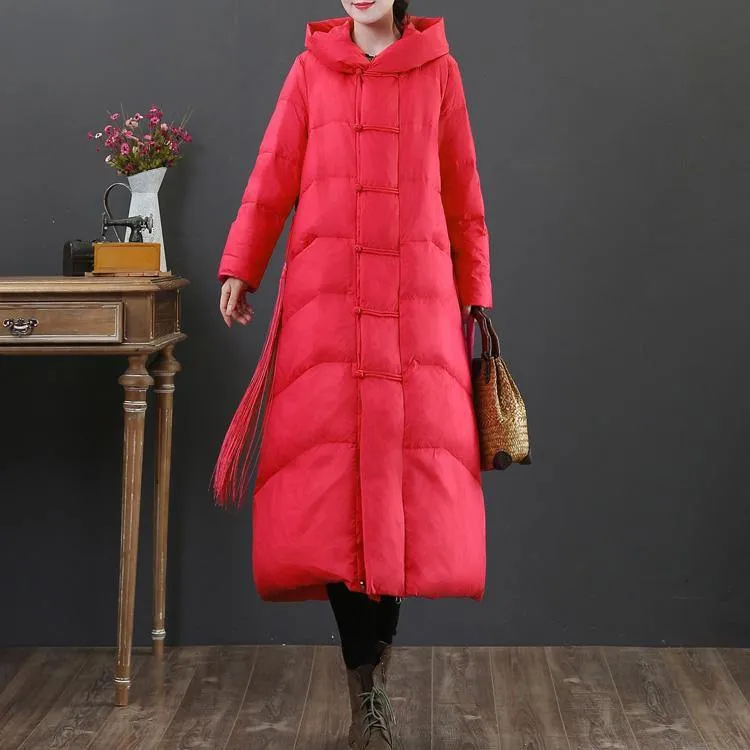 Red down jacket woman plus size down jacket hooded zippered fine overcoat