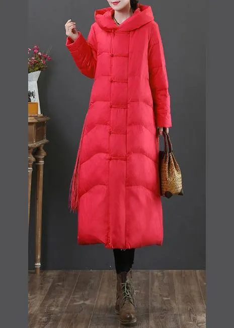 Red down jacket woman plus size down jacket hooded zippered fine overcoat