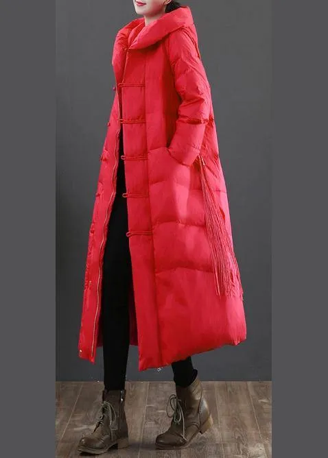 Red down jacket woman plus size down jacket hooded zippered fine overcoat