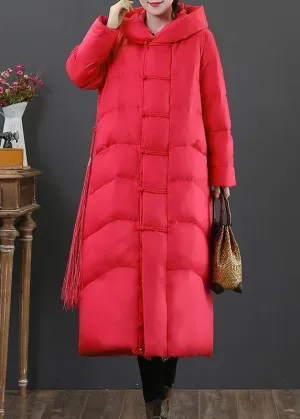 Red down jacket woman plus size down jacket hooded zippered fine overcoat