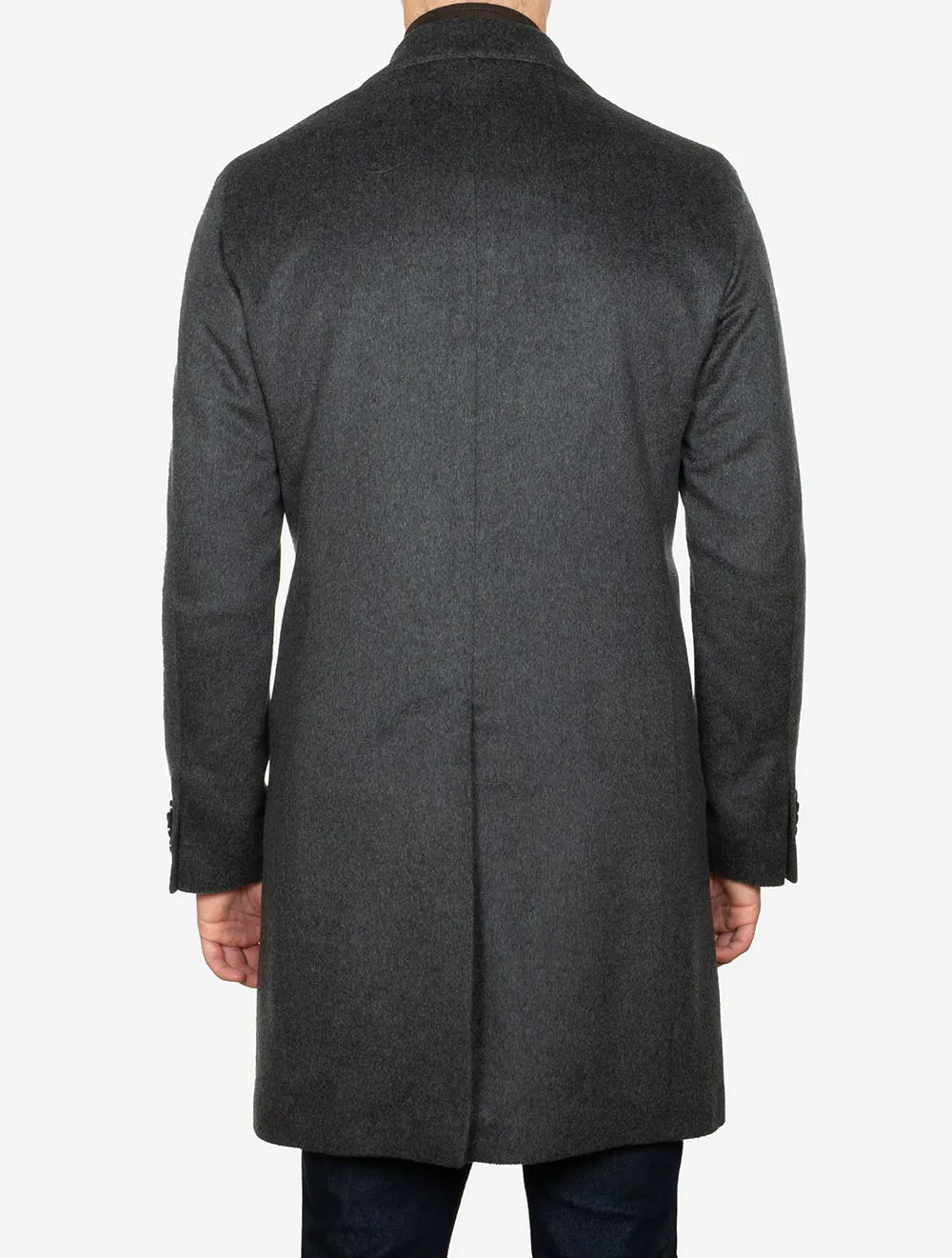 Single Breast Wool And Cashmere Blend Overcoat Charcoal