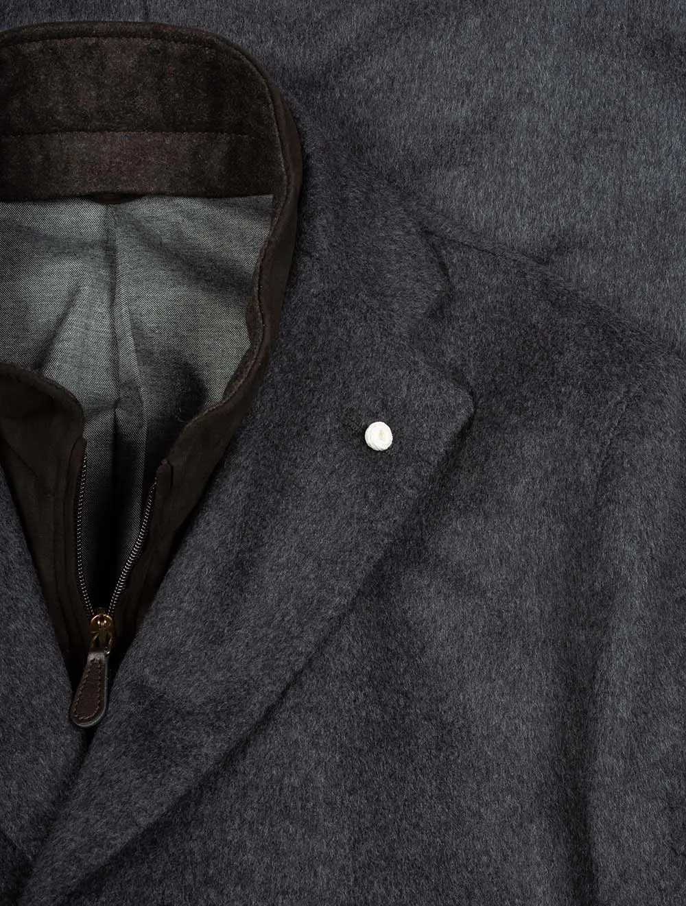 Single Breast Wool And Cashmere Blend Overcoat Charcoal