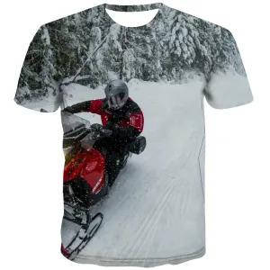 Ski T-shirt Men White Tshirts Cool Movement Tshirts Casual Snowfield Shirt Print