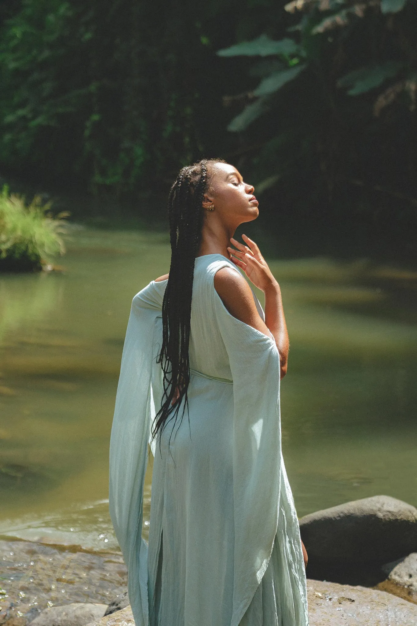 Sky Blue Makosh Goddess Dress • Light Cotton Formal Wrap Dress • Boho Maxi Dress