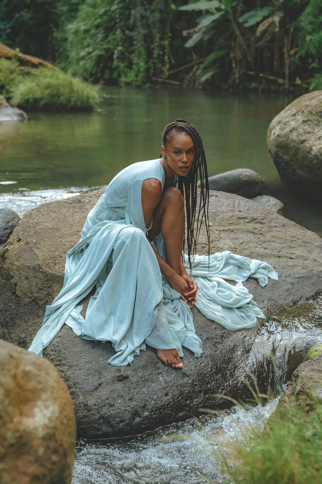 Sky Blue Makosh Goddess Dress • Light Cotton Formal Wrap Dress • Boho Maxi Dress