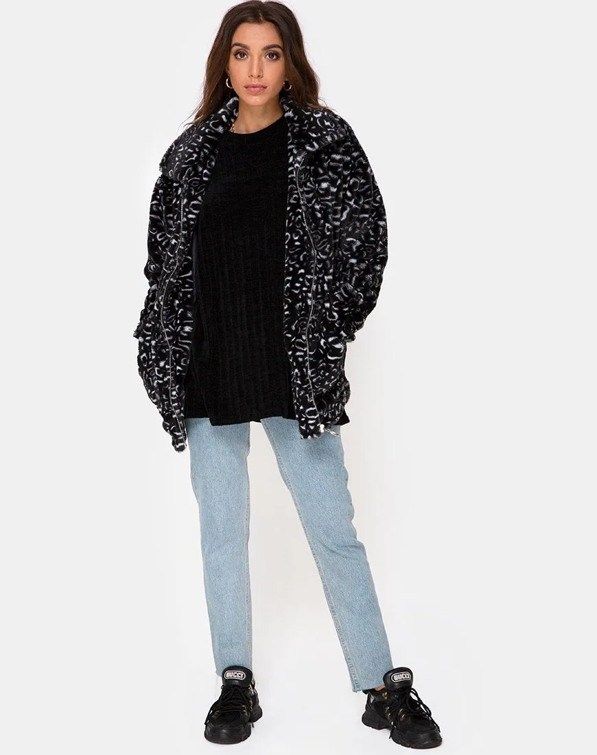 Teddy Bear Fur Coat in Black Leopard