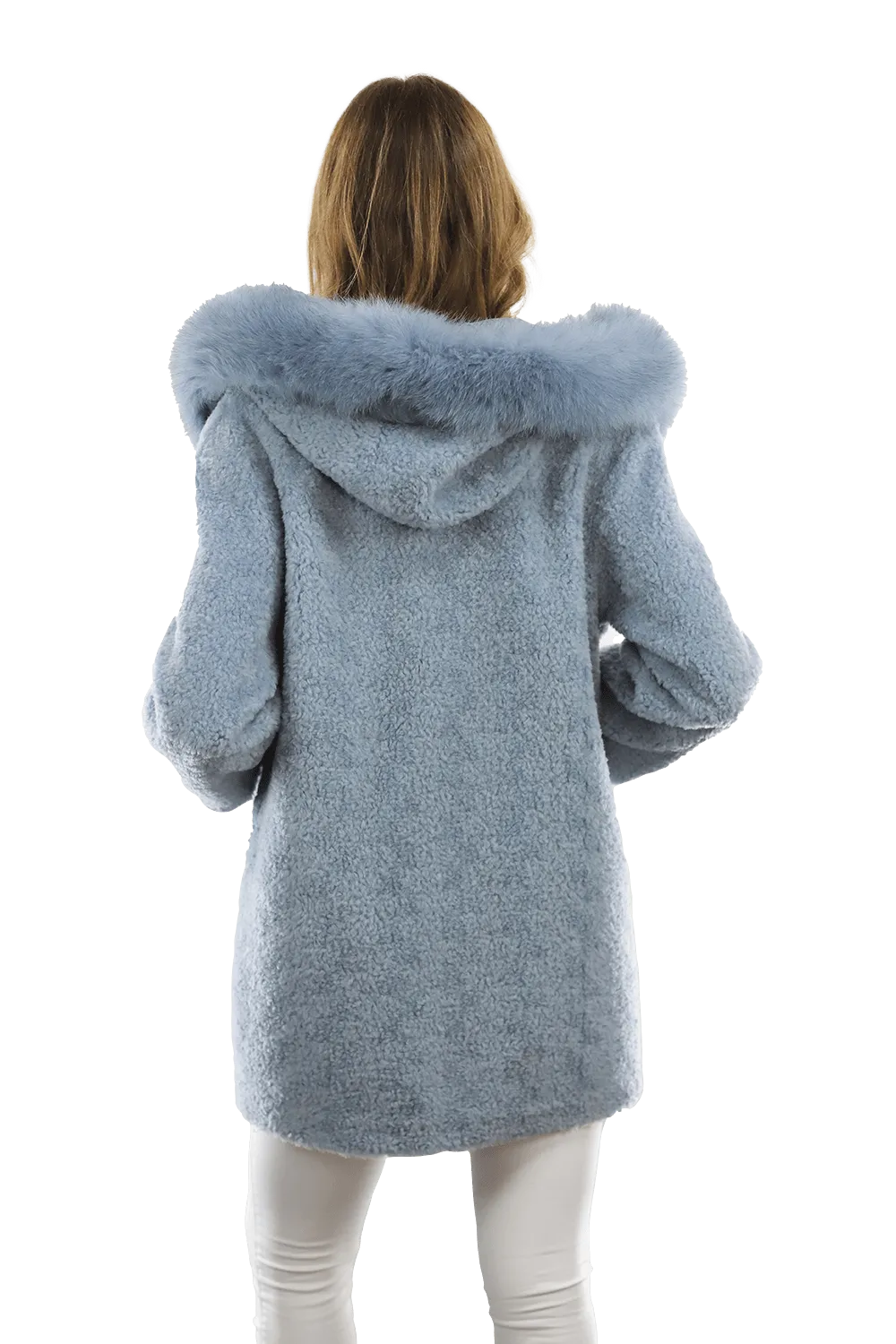 Teddy Coat with Fox Trim Hood - BLUE