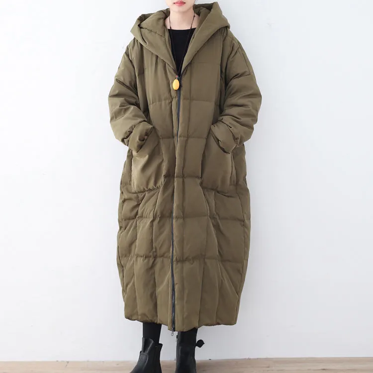 thick blackish green Puffers Jackets plus size clothing down coat Casual hooded overcoat warm thick