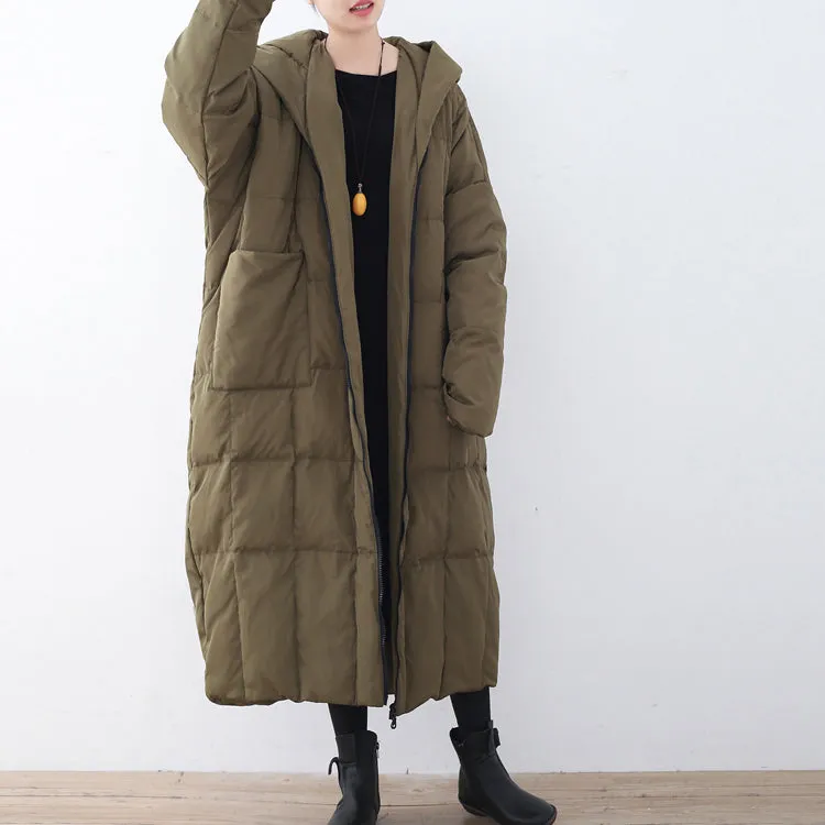 thick blackish green Puffers Jackets plus size clothing down coat Casual hooded overcoat warm thick