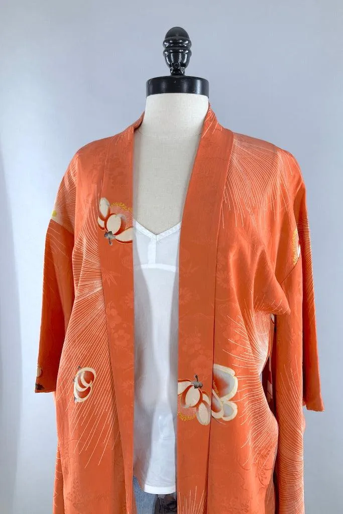 Vintage 1920s Peach Floral Silk Kimono Cardigan