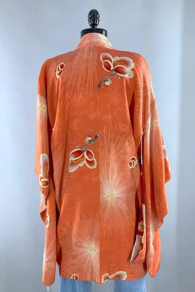 Vintage 1920s Peach Floral Silk Kimono Cardigan