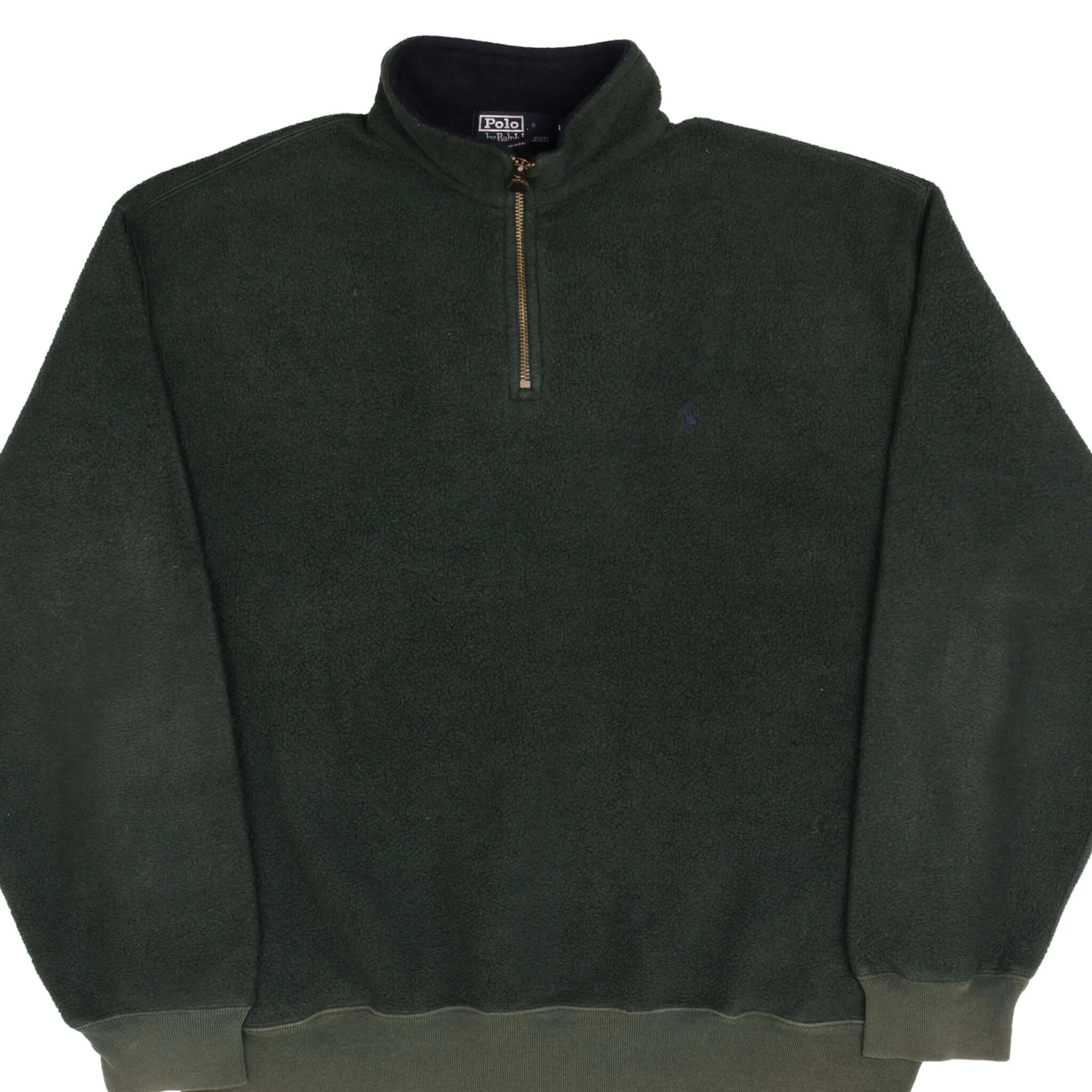 VINTAGE POLO RALPH LAUREN GREEN QUARTER ZIP FLEECE PULLOVER JACKET 1990S LARGE