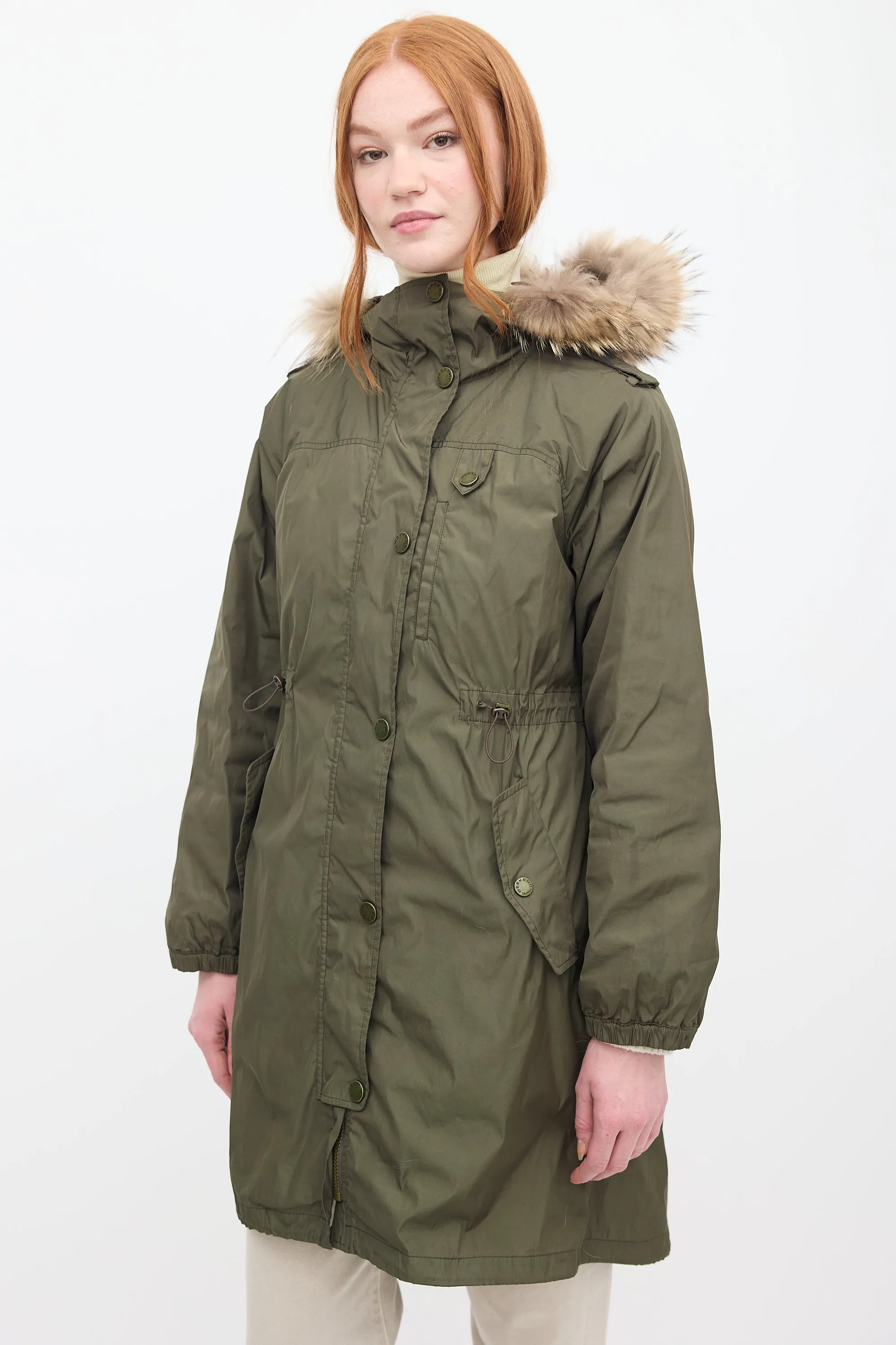 Weekend Green Fur Trim Padded Anorak Coat