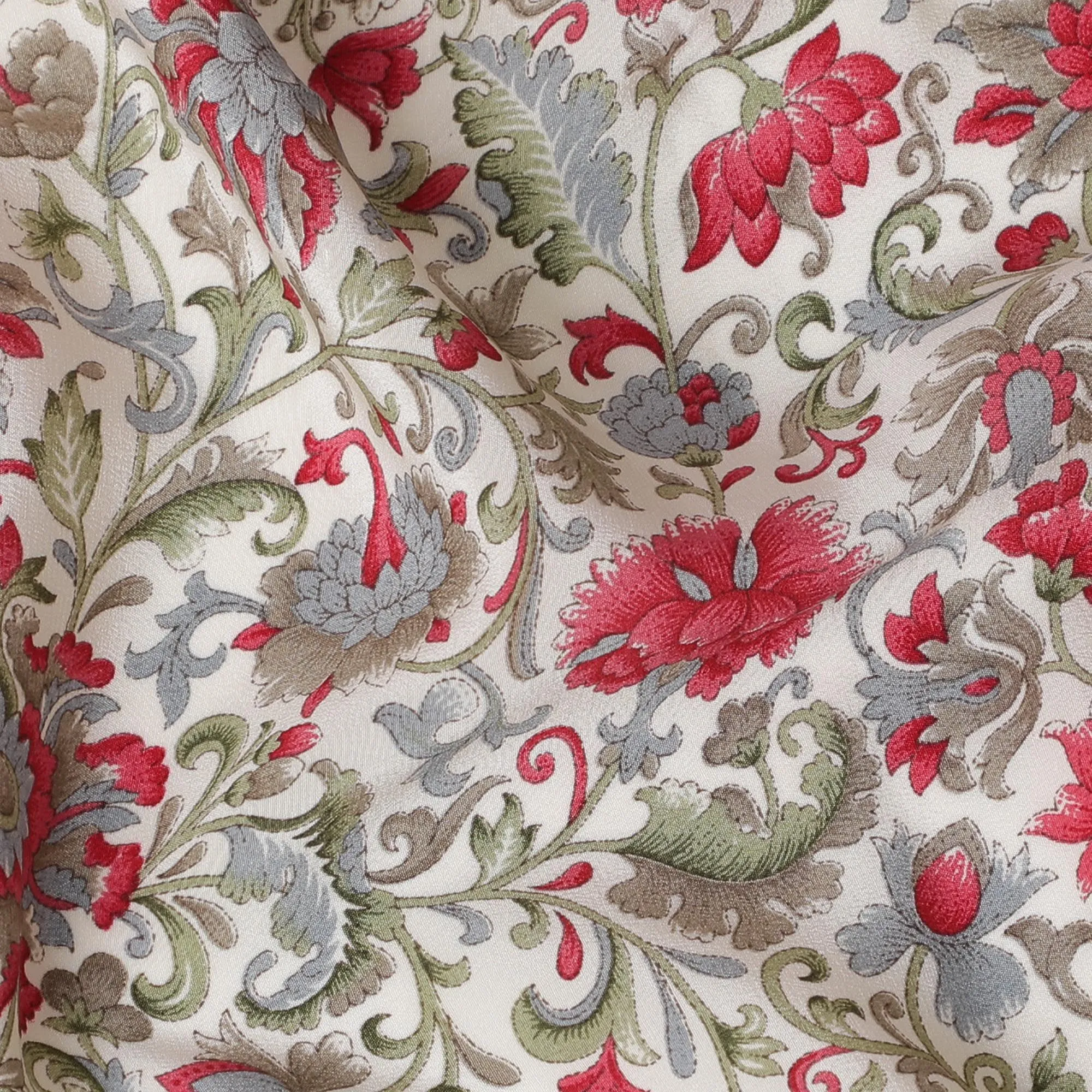 White Premium pure silk crepe fabric with multicolor print in floral design-D17194