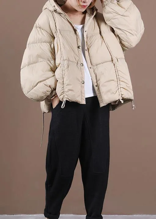 women nude warm winter coat Loose fitting down jacket hooded Button Down overcoat