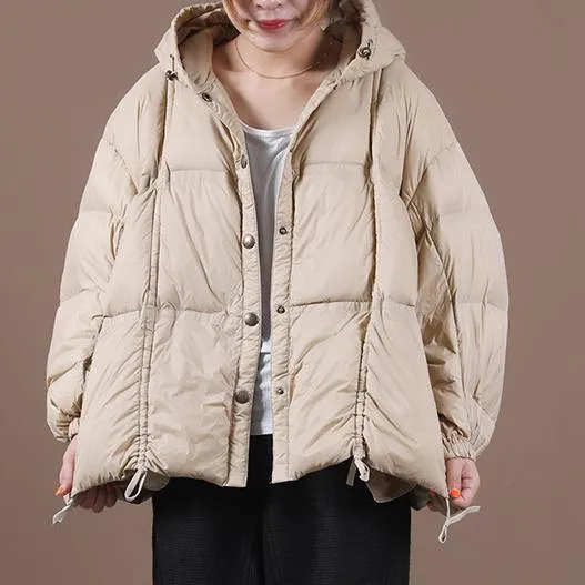 women nude warm winter coat Loose fitting down jacket hooded Button Down overcoat