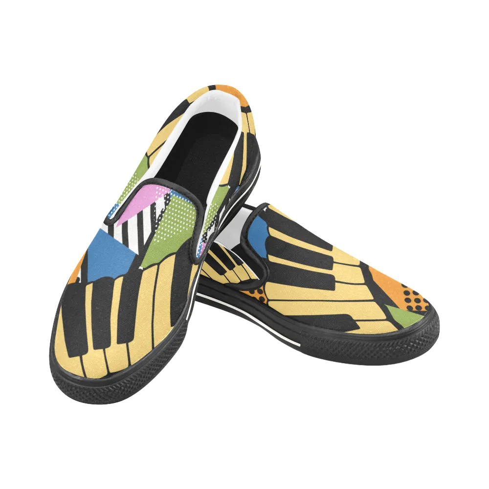 Women's Abstract Piano Pop Art Print Canvas Slip-on Shoes