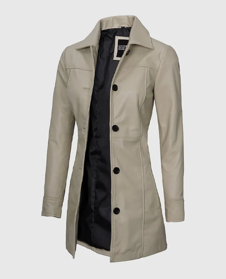 Women's Biege Leather Coat