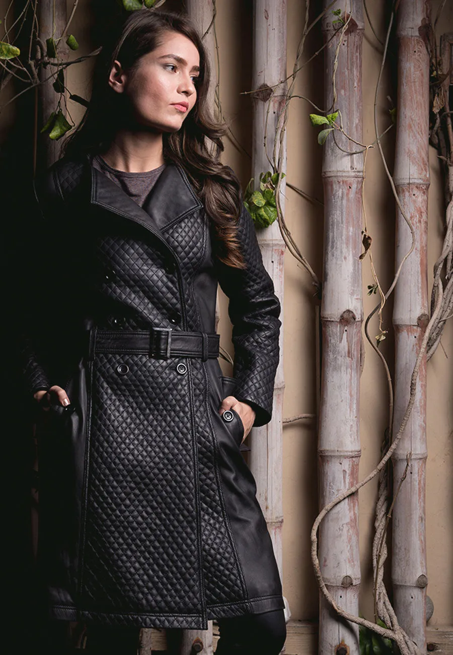 Women’s Black Leather Trench Coat