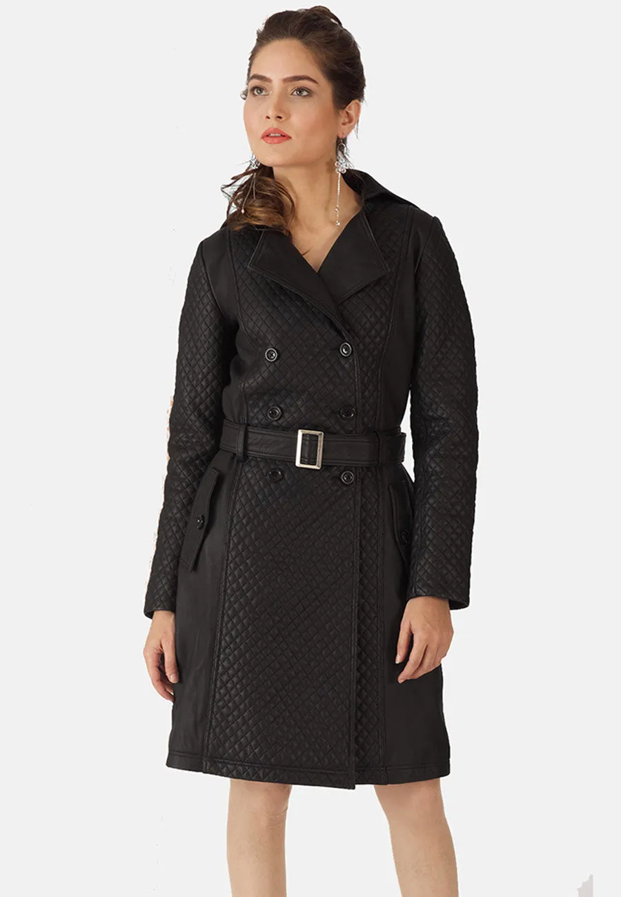 Women’s Black Leather Trench Coat