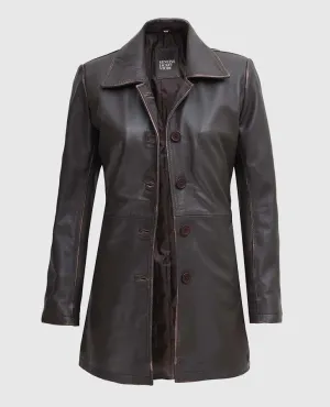 Women's Distressed Dark Brown Leather Coat