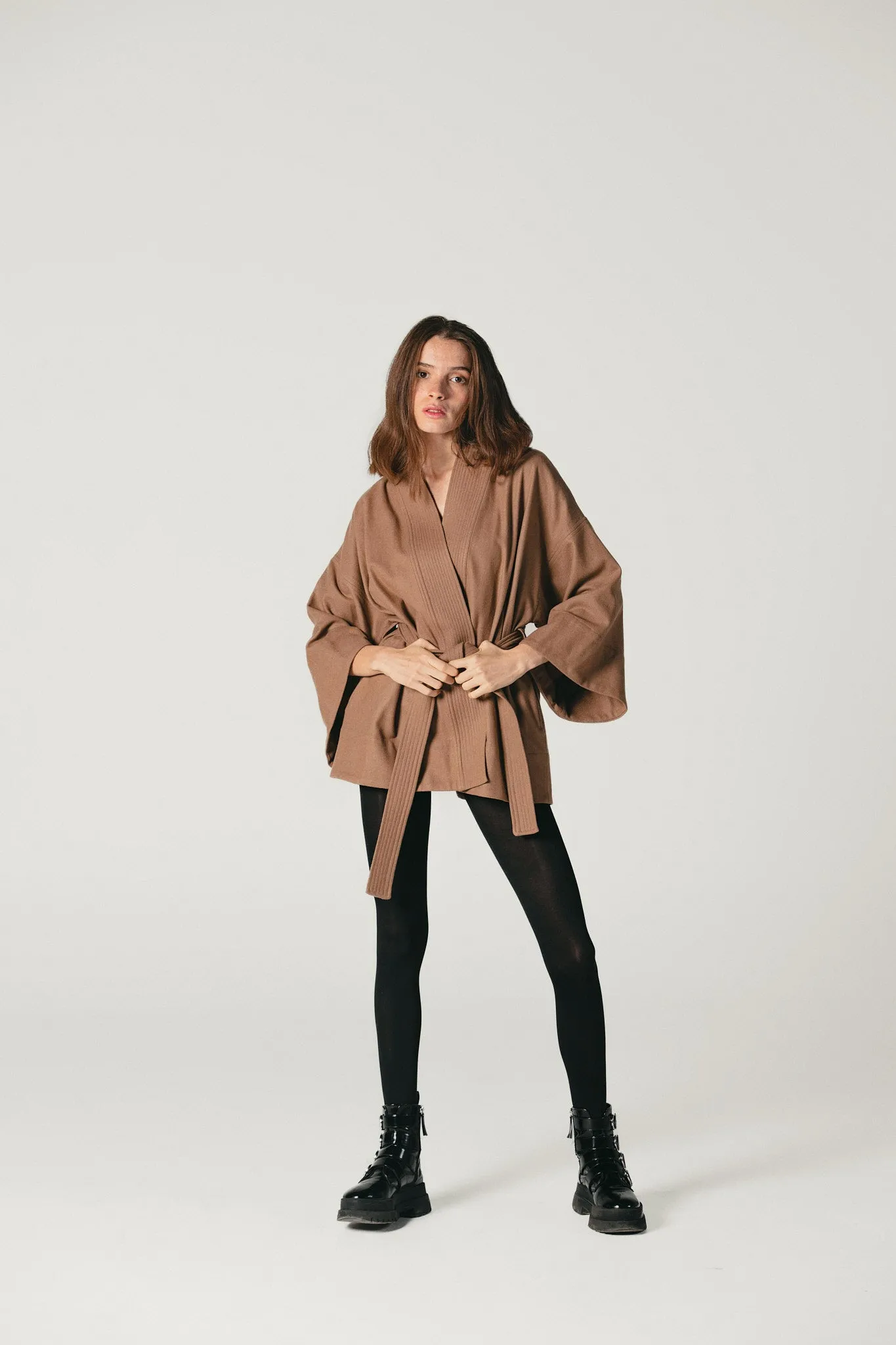 Wool Kimono Jacket Camel