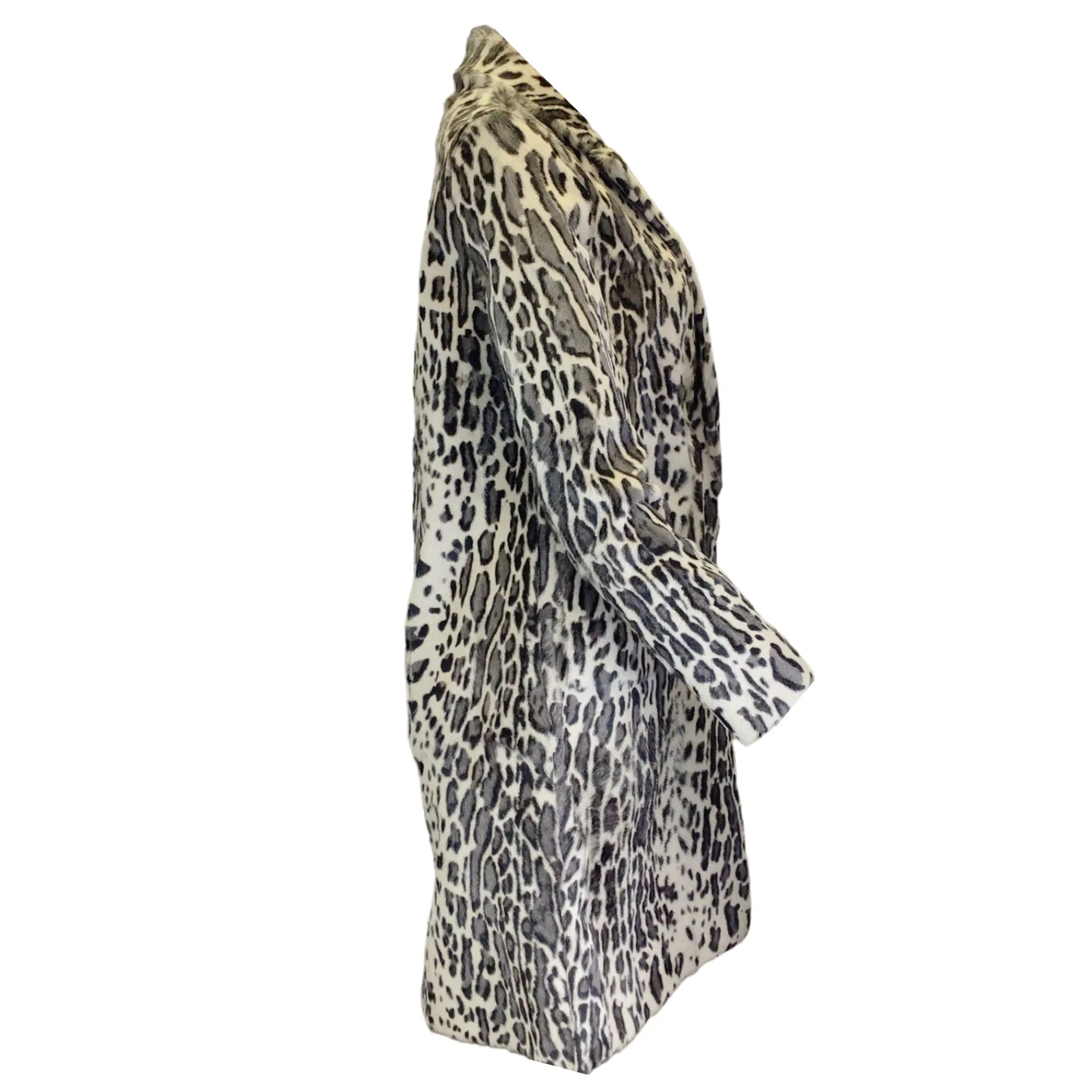 Yves Salomon Grey / Black Leopard Printed Silk Lined Goat Fur Coat